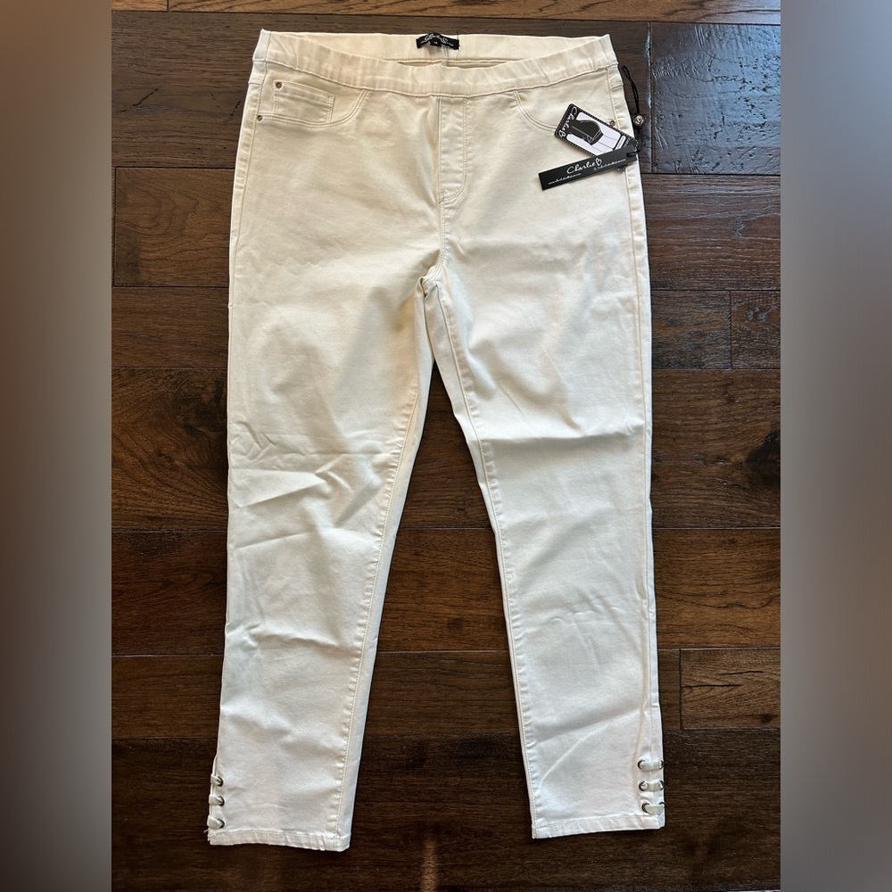 CHARLIE B Women's Off-White Skinny Jeans with Tie Leg- size 14